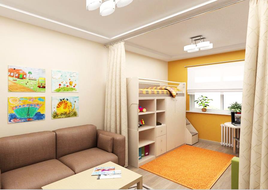 Дизайн однокомнатной квартиры для семьи с ребенком: 20 удачных примеров