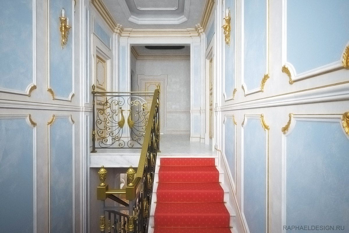 интерьер лестницы загородного дома классический стиль фото