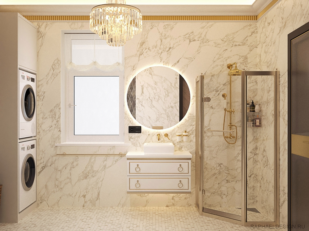 интерьер светлой ванной классический современный стиль фото