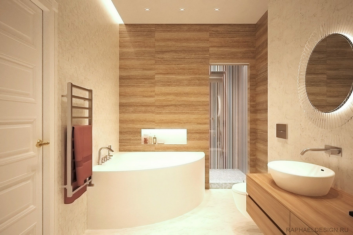 интерьер ванной комнаты в бежевом цвете фото