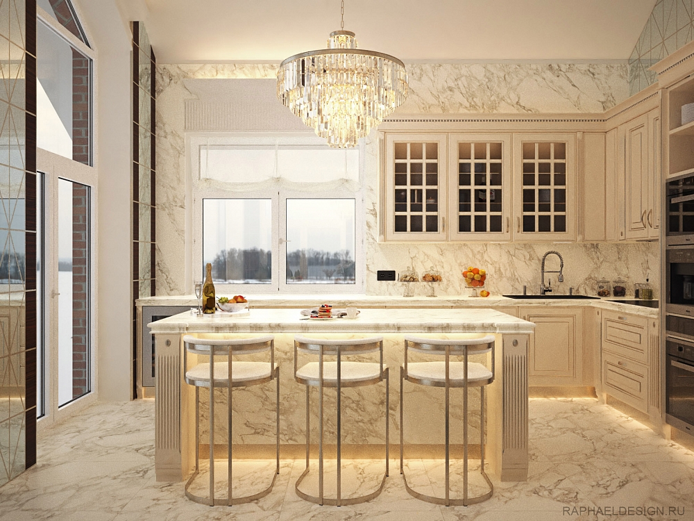 дизайн интерьера белой кухни в итальянском стиле фото